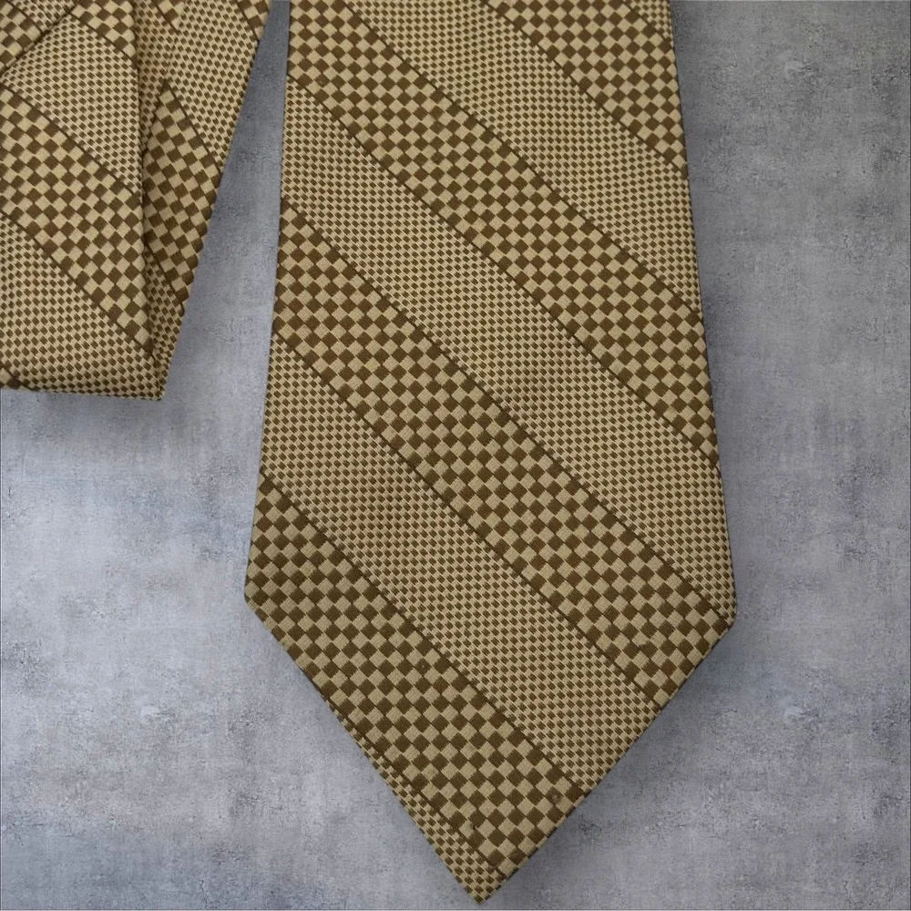 Lord Copley Vintage Silk Tie Tan Brown‎ Geometric Wide 4